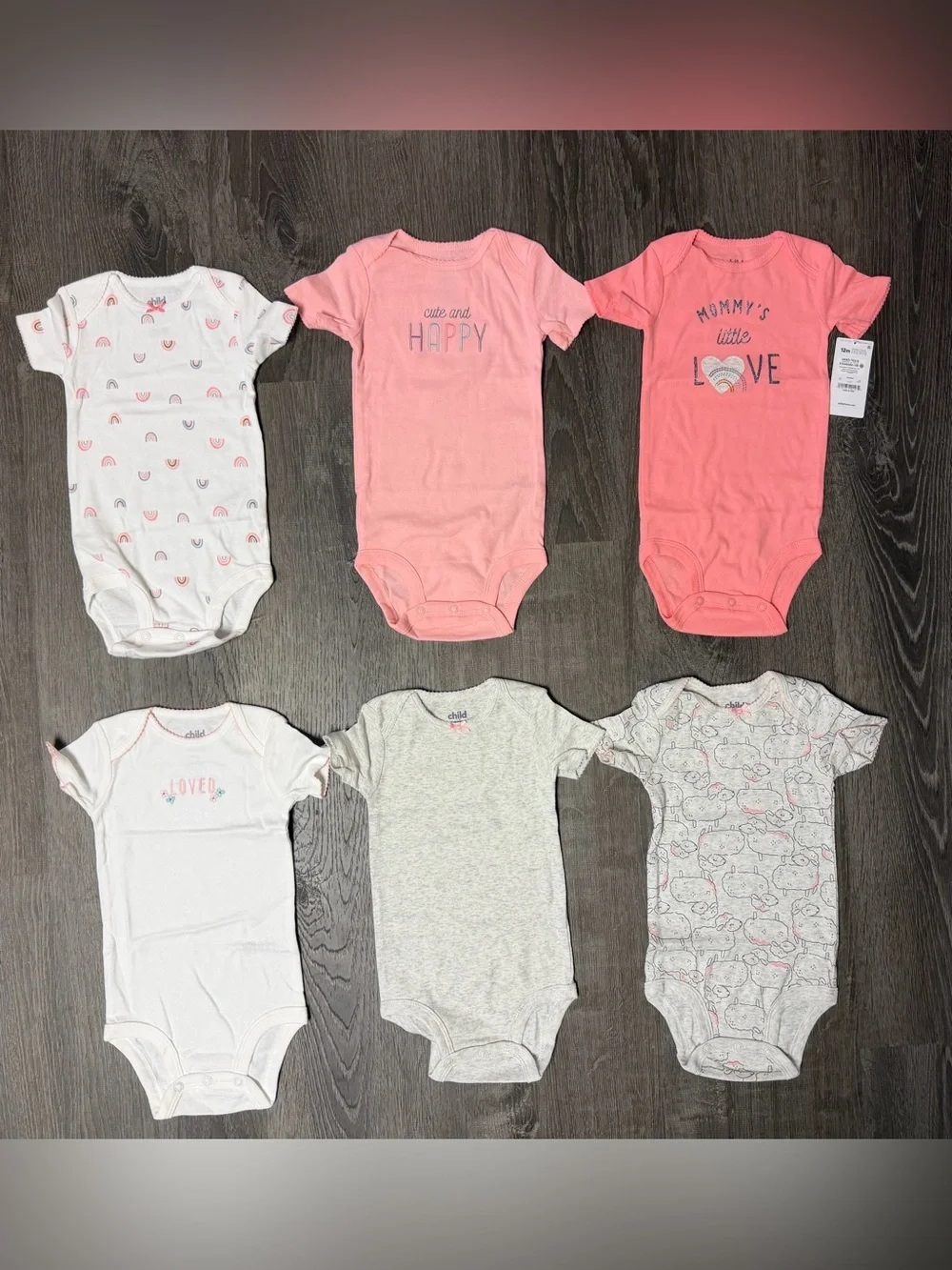 Pink Short-Sleeve Baby One-Piece Bodysuit - Cute and Happy